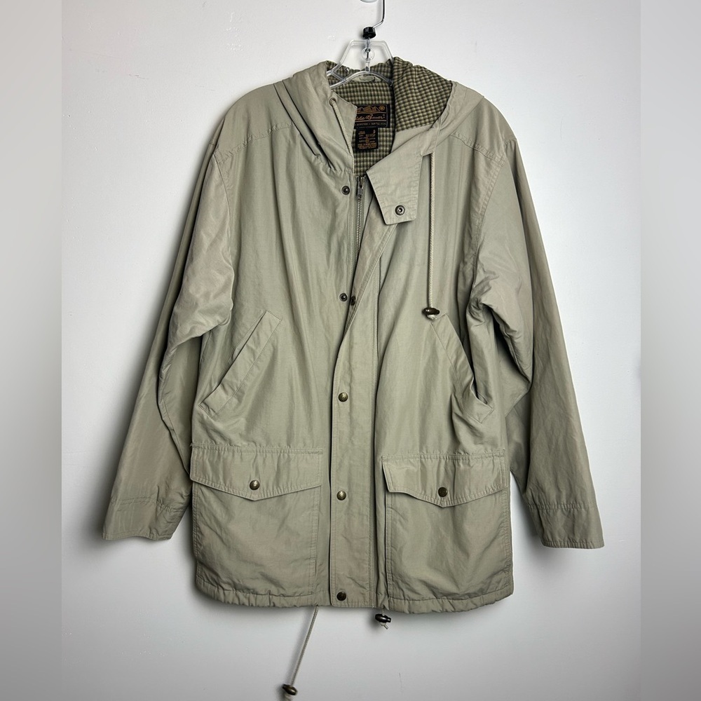VTG Y2K Eddie Bauer Military Rain Barn Jacket Longline Tan Mens S Academia Cargo